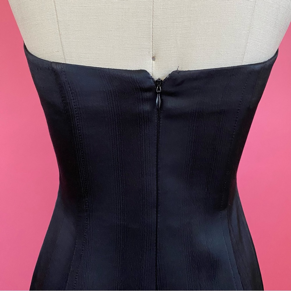 Vintage Y2K Goth Glam Made in ITALY Satin Brocade Pin Stripe Strapless Dress 4 - Picture 8 of 16
